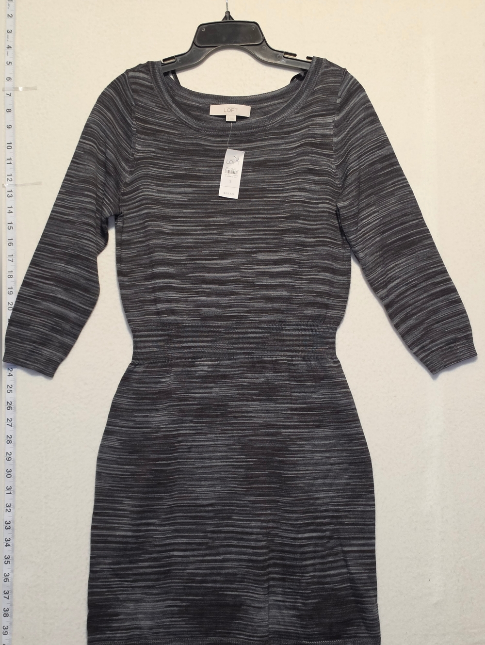 Loft Striped Knit Sheath Dress in Charcoal Gray